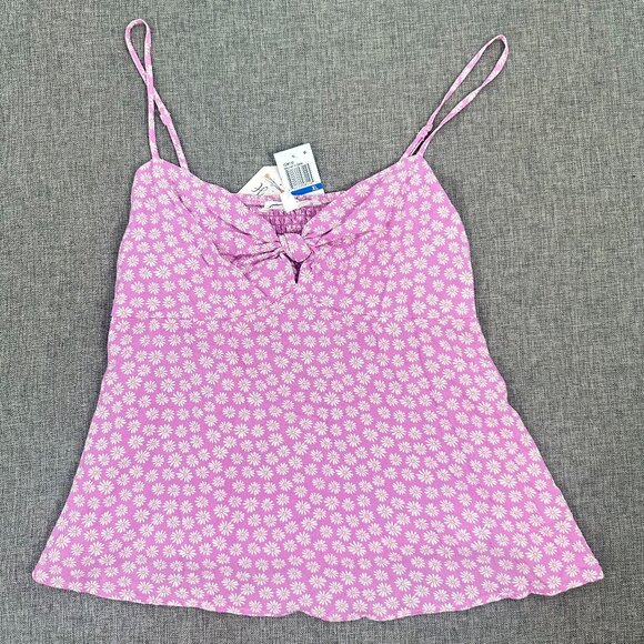 NEW! Hippie Rose Floral Top Lavender Front Tie XL Strappy Tank Rayon Adjustable - Picture 2 of 14